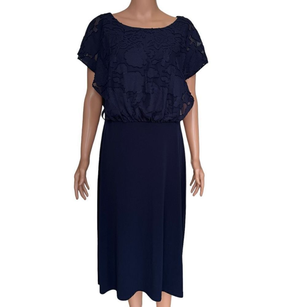 Connected Apparel lace top midi dress size 12 navy